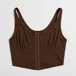SHEIN Chocolate Brown Rib Knit Bustier Top